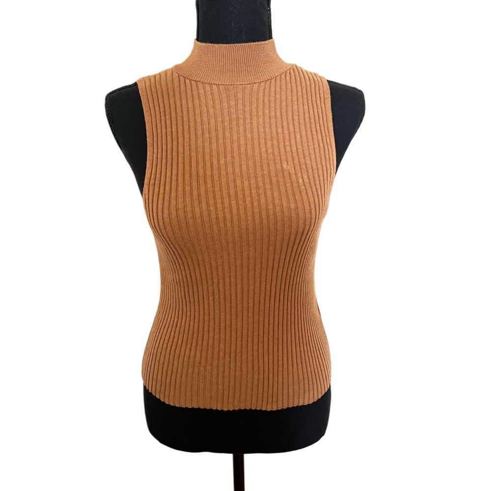 Primark Brown Ribbed Knit Collar Top Size XS